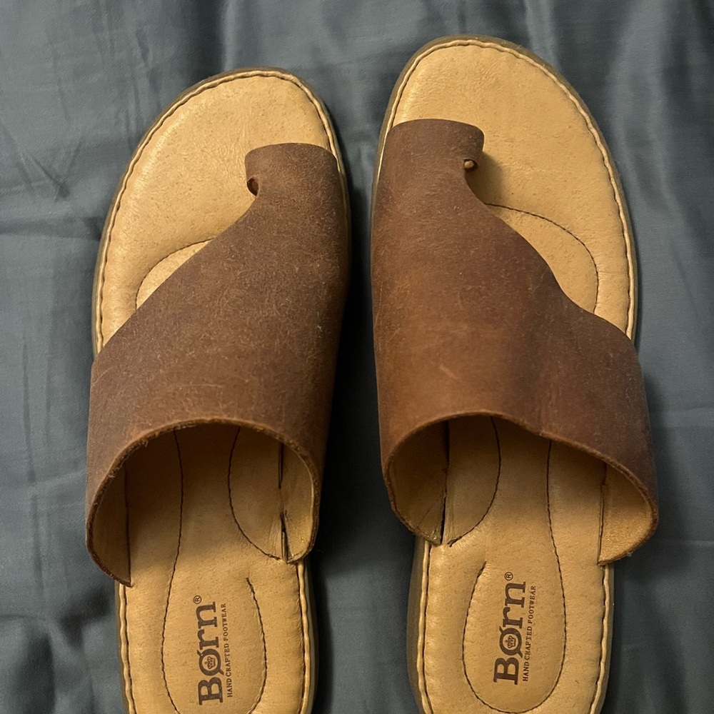 Born Tan Leather Slide Sandals
